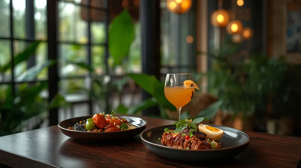 Ilustrasi editorial suasana kuliner untuk artikel tentang Apéritif Restaurant