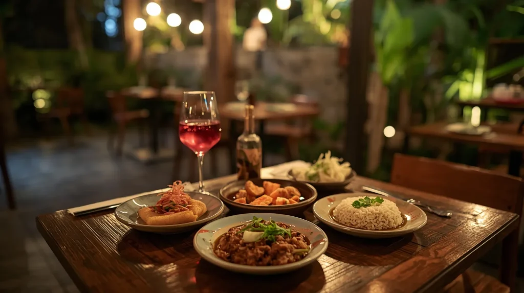 Ilustrasi editorial suasana kuliner untuk artikel tentang Casa Tua Canggu