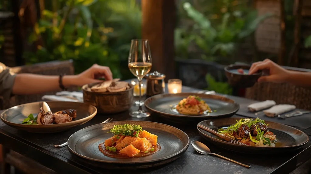 Ilustrasi editorial suasana kuliner untuk artikel tentang Cuca Restaurant