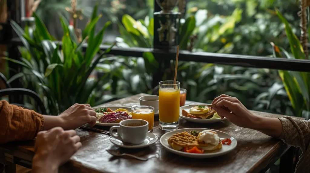 Ilustrasi editorial suasana kuliner untuk artikel tentang Ivy Cafe Ubud