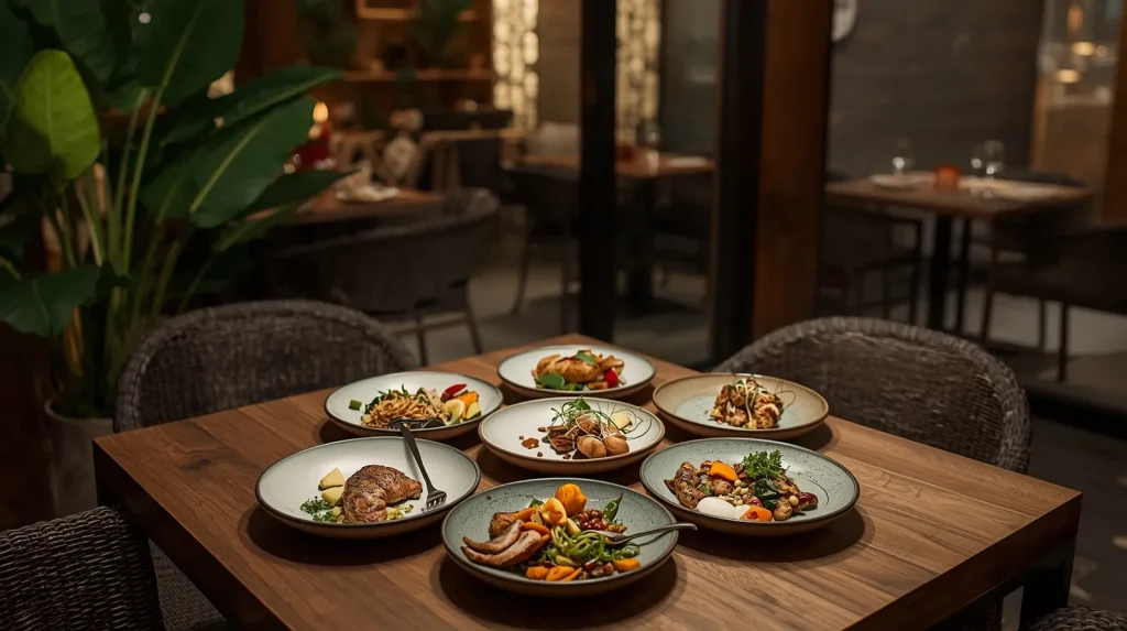 Ilustrasi editorial suasana kuliner untuk artikel tentang Kilo Kitchen Bali - Seminyak